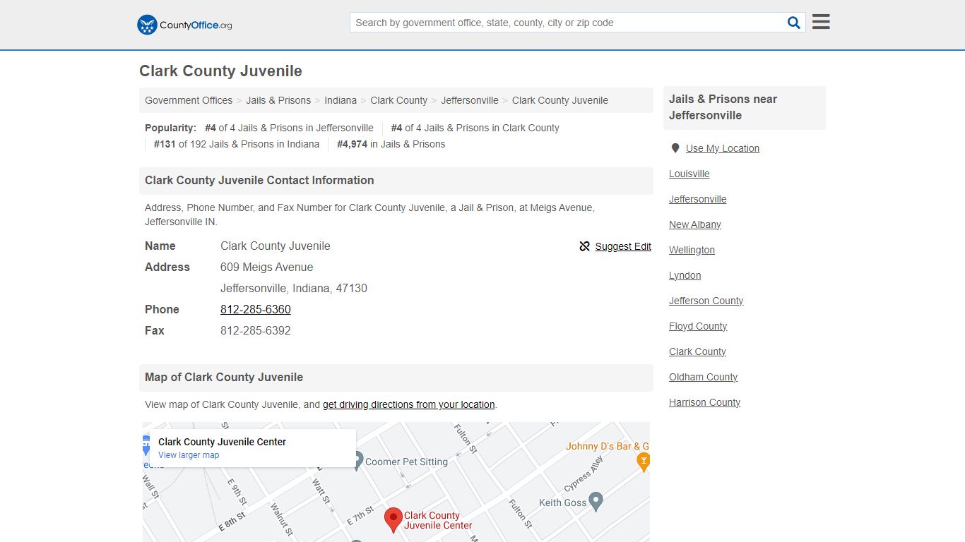 Clark County Juvenile - Jeffersonville, IN (Address, Phone, and Fax)